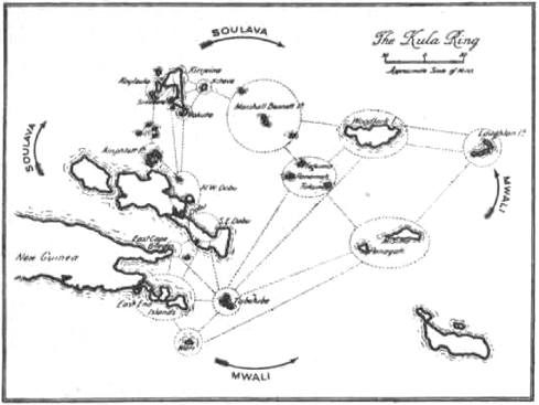 Kula Ring anthropological map by Bronisław Malinowski